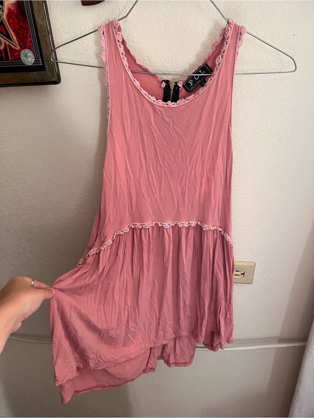 POL Pink Lace-Trim Tank Dress